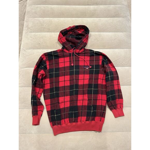 Vintage 90s Polo Sport Ralph Lauren Plaid Pattern Hoodie Rare RL Flag Spellout - Picture 1 of 6